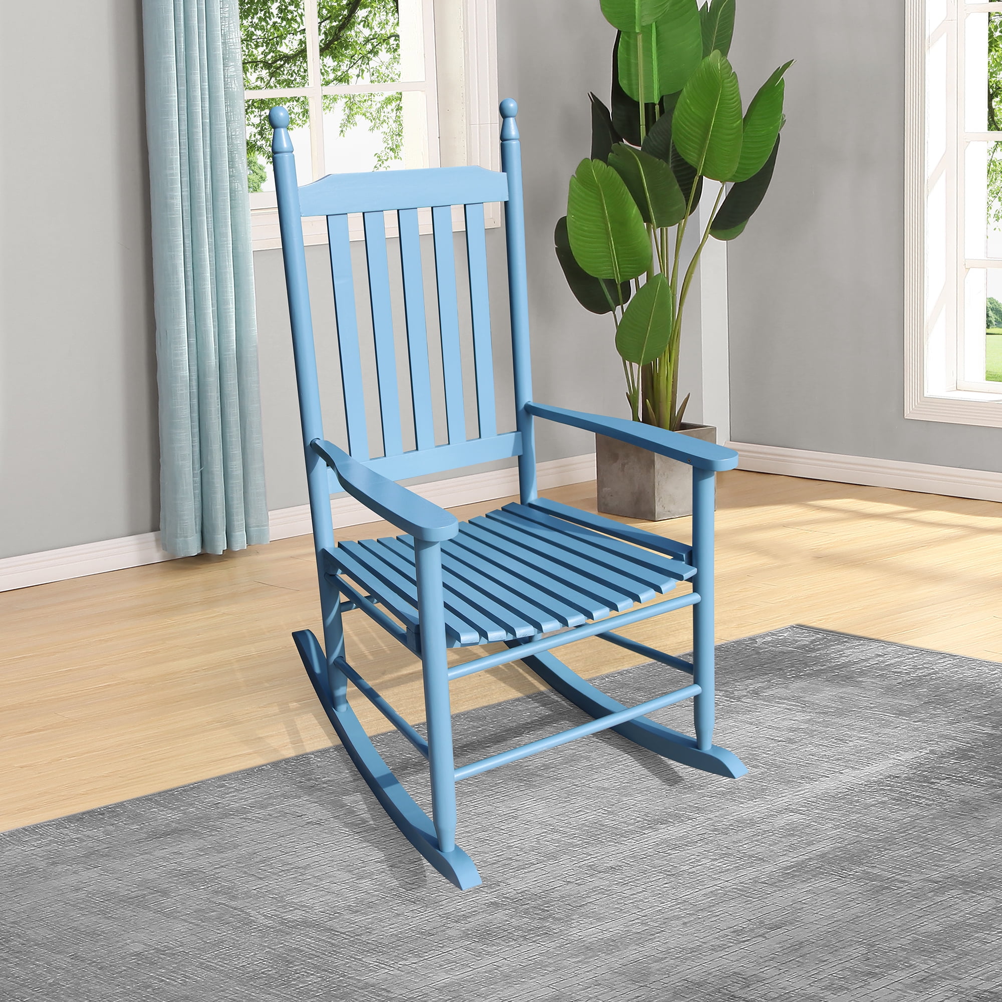 Wooden Rocking Chair Outdoor Rocker for Porch Patio Lawn Indoor Classic Arm Chairs,blue