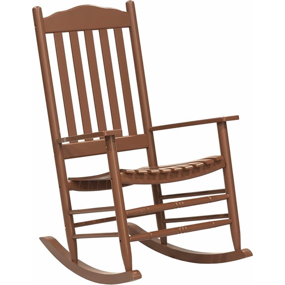Wooden Rocking Chair Outdoor with 350lbs Weight Capacity All Weather Porch Rockers for Garden, Lawn, Porch, Backyard (1, Brown