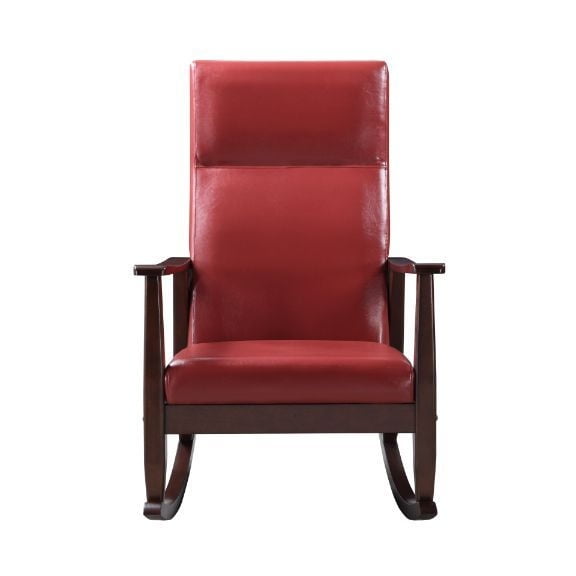 Luxurious Espresso and Red PU Mid-Century Rocking Chair