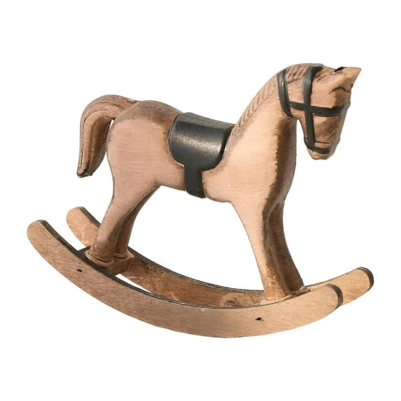 Wooden Rocking Horse Rocking Craft Art Tabletop Ornament Statue Wear Resistant Wood for Office Home Fireplace Decor