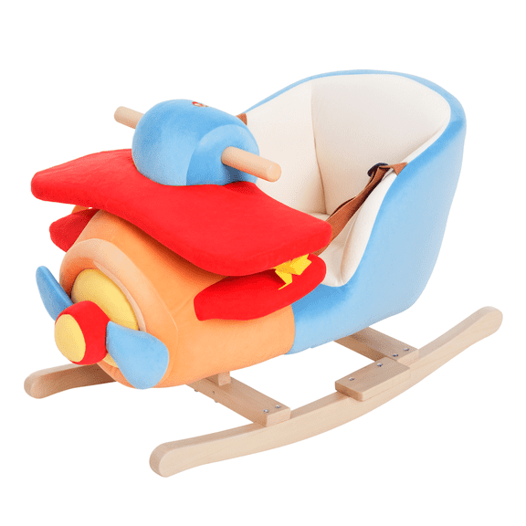 Wooden Rocking Plane Toy with Soothing Music & Safety Belt for Toddlers 18+ Months