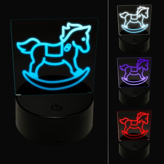 Wooden Rocking Rocker Horse LED Night Light Sign 3D Illusion Desk Nightstand Lamp