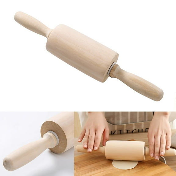 Wooden Rolling Pin 17 Inch | Ergonomic Rotating Handles | Non Stick Durable Dough Roller for Baking Pizza, Pastries, Bread, Cookies | Smooth Nylon Bearings | Natural Wood Beige | Kitchen Essentials