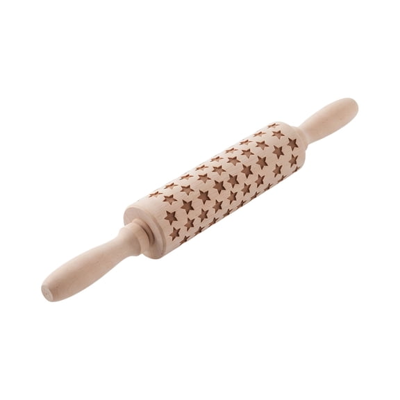Wooden Rolling Pin, Christmas Engraved Embossing Roller with Deep Holiday Patterns, Beechwood Dough Roller for Baking Cookies, Pastry, Fondant and Holiday Treats
