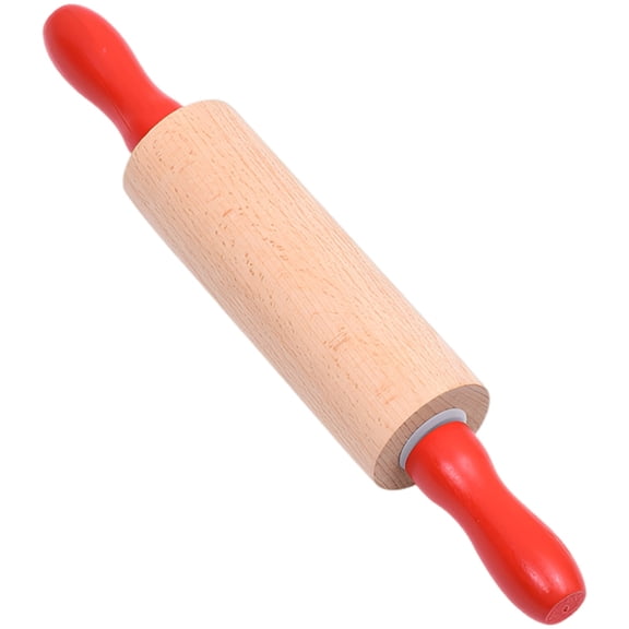 Wooden Rolling Pin, Red Handles 9.6 x 1.6 in Mini Dough Roller, No Paint Wax-Free Beechwood for Baking, Modeling Clay Crafts, Comfortable Grip, Easy Storage