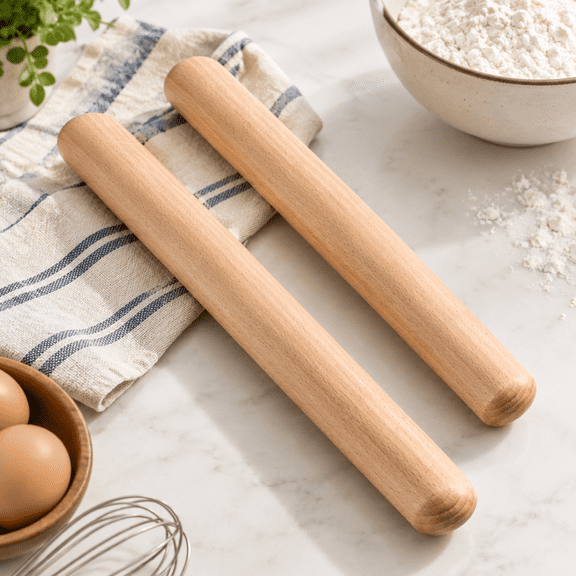 Wooden Rolling Pin Set of 2, Classic Dough Roller for Fondant Pizza Pie Pasta Bread Pastry