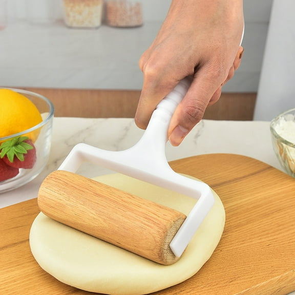 Wooden Rolling Pin with Plastic Handle | Beechwood Pastry Roller for Baking | Non-Slip Grip | 8-Inch Kitchen Dough Pressing Stick | 1 Piece