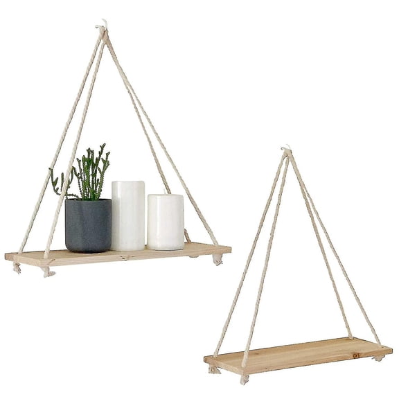 Wooden Rope Swing Wall Hanging Plant Pot Tray Mounted Floating Wall Shelf Scandinavian Home Decoration