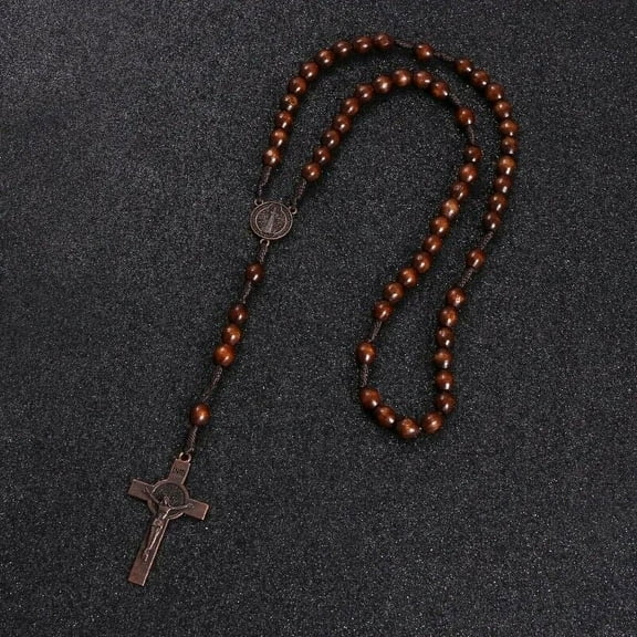 Wooden Rosary Cross Handmade Beads Catholic Christian Antique Traditional Style