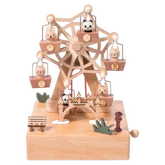 Wooden Rotating Ferris Wheel Music Box Creative Desktop Ornament Birthday Gift For Kids Adults Elegant Home Decor Khaki