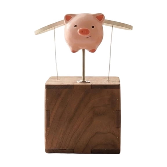 Wooden Rotating Flying Pig Box Cute Themed Desktop Decoration