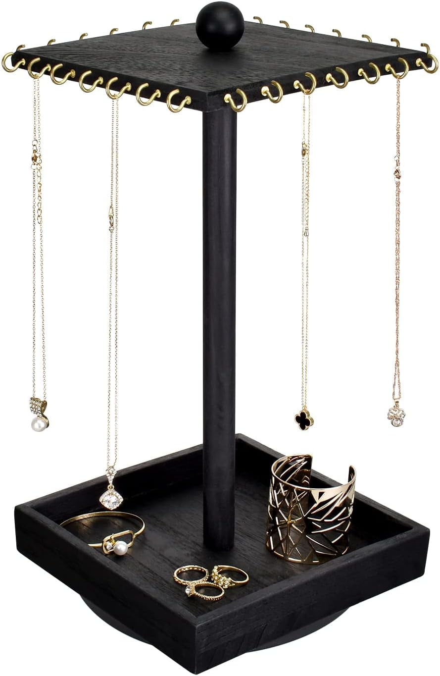 Wooden Rotating Jewelry Organizer, Jewelry Display Tower for Necklace ...