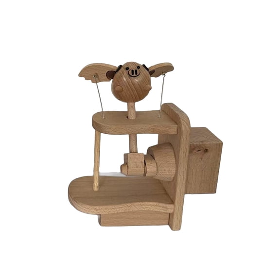 Wooden Rotating Music Box, Hand-Cranked Beech Flying Horse & Pig Musical Ornament, Unique Desk Decor and Gift for Birthday Valentine's Day Christmas Day Anniversary Thanksgiving