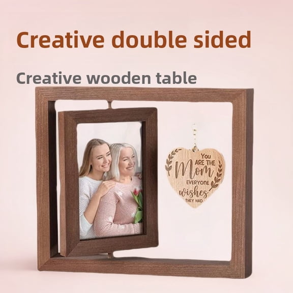 Wooden Rotating Picture Frame 7x9 Inch Spinning Photo Frame Double-Sided Tabletop Display for Home Office Dcor Gift
