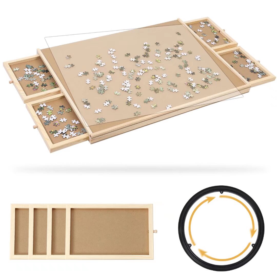 Wooden Rotating Puzzle Board, 1000 Piece Jigsaw Puzzle Board with