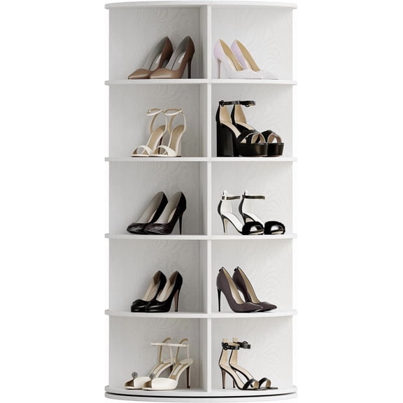 Wooden Rotating Shoe Rack, 5 Tier Spinning Shoe Rack Tower for Closet, Storage Organizer for Entryway, Bedroom, Living Room (Embossed White, 5 Tier)