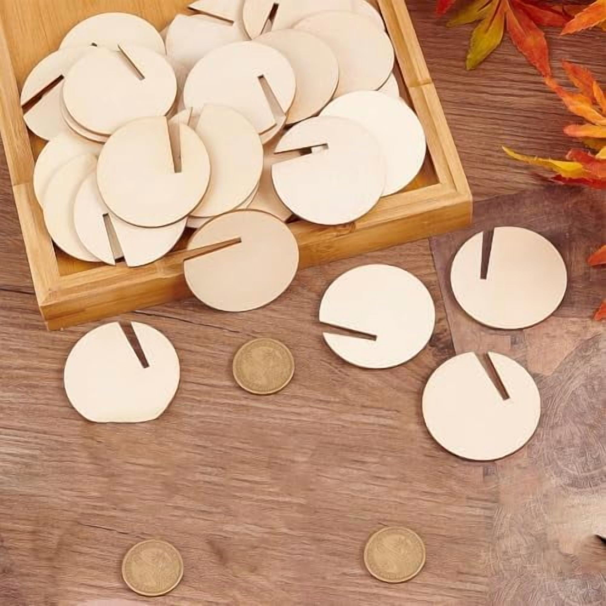 Wooden Round Beverage Label Holders, 40-Pack, Round Party Drink Tag ...