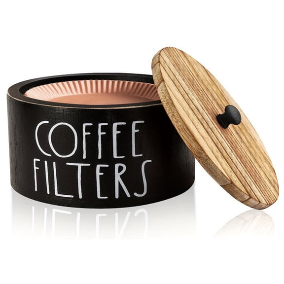 Wooden Round Coffee Filter Storage Container with Bamboo Lid for Coffee Pod and Filter