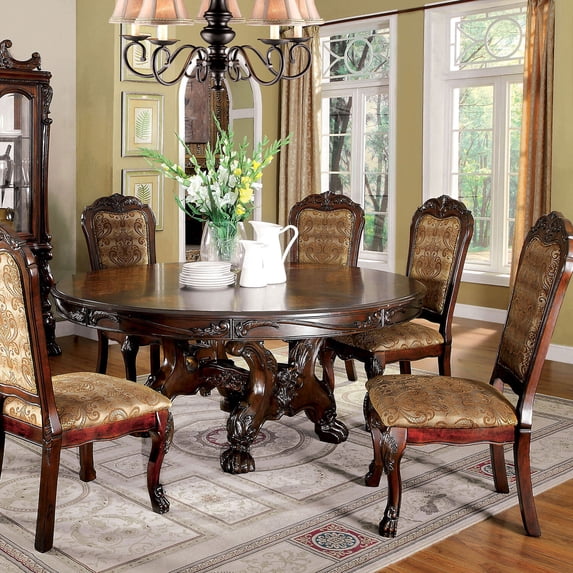 Wooden Round Dining Table with Pedestal Base Cherry Brown