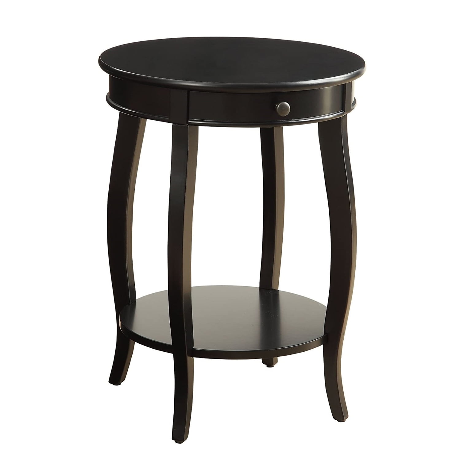 Black Round Wood Accent Table with Shelf