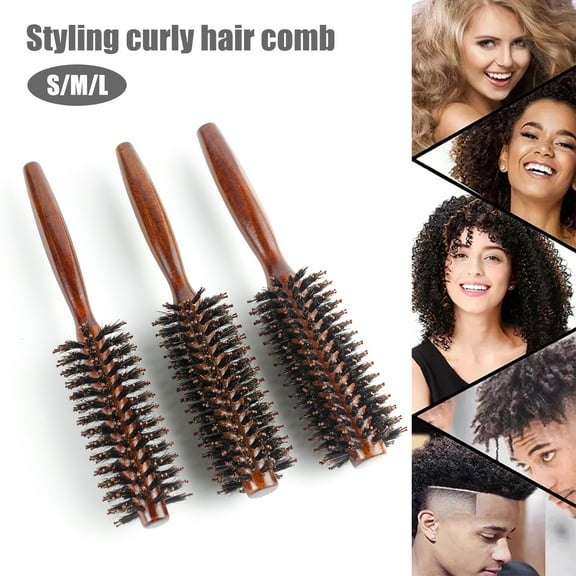 Wooden Round Hair Brush,Natural Boar Bristle Hairbrush Anti Static Hairbrush for Hair Styling,Drying,Curling,Adding Hair Volume and Shine by