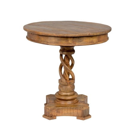 Wooden Round Table with Intricate Braided Pedestal Base, Brown- Saltoro Sherpi