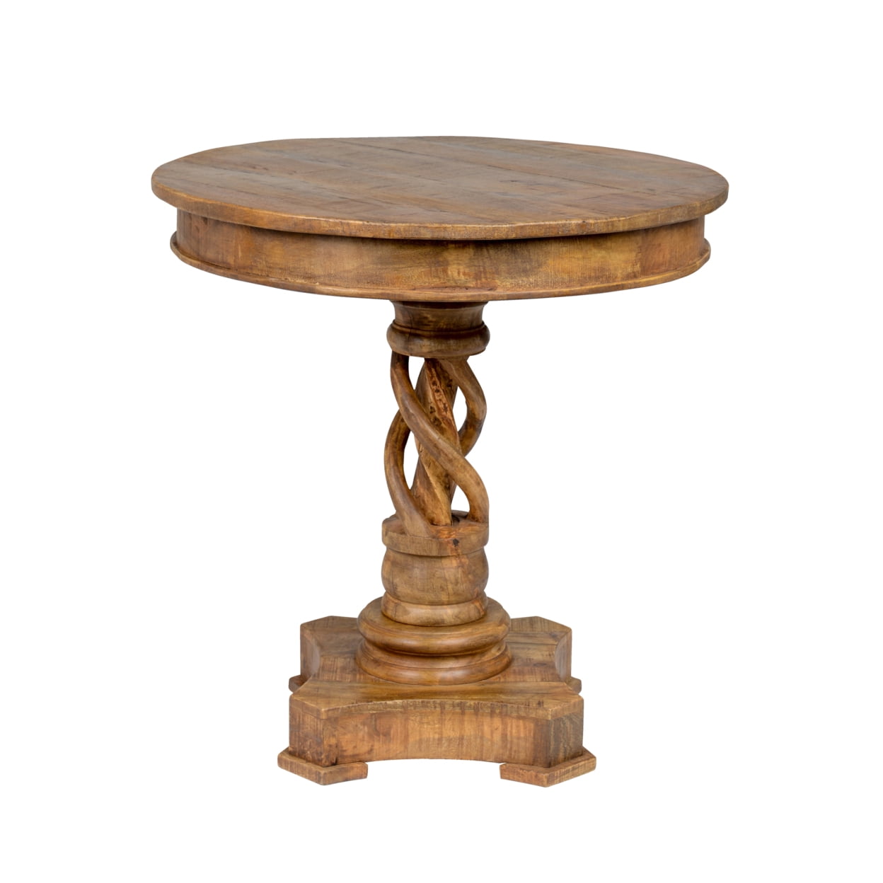 Natural Brown Mango Wood Round Pedestal End Table