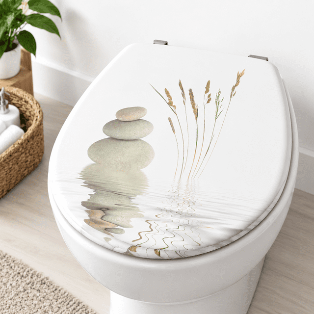 Commode Chair Round Wooden Round Toilet Seat with Quick Release and Soft Close in Balance ...