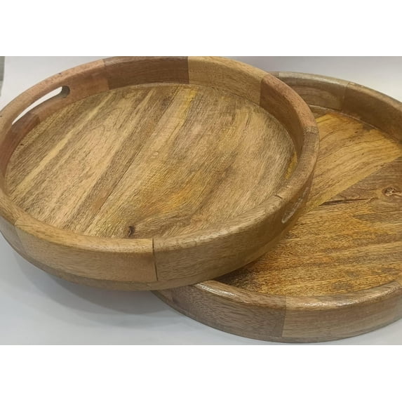 Wooden Round Tray Set Tray Handcrafted Round Circle Serving Tray , set of 2