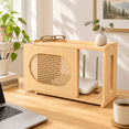 Wooden Router Box with Rattan Door, Light Wood, 15.9 × 13.4 × 5.5 ...