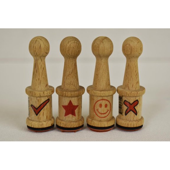 Wooden Rubber Peg Stamp- 4 Pack