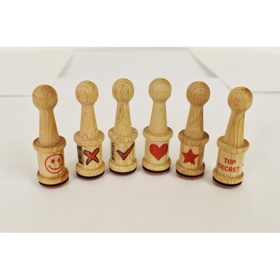 Wooden Rubber Peg Stamp- 6 Pack