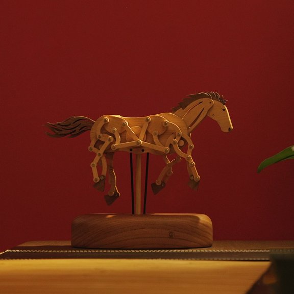 Wooden Running Horse Dynamic Model, Dynamic Creature Automaton, DIY Sculpture Wood Animal Model, Handcrafted Desk Decor for Bedroom Office School