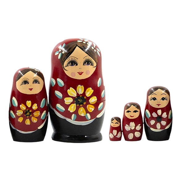 Wooden Russian Matryoshka Dolls 5 Piece Set Beautiful Sunflowers Paint Perfect For Collector And