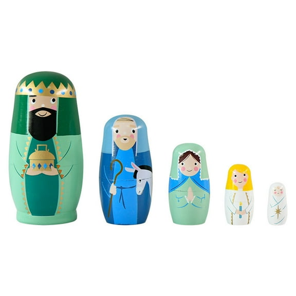 Wooden Russian Nesting Dolls Set Of 5, Jesus Themed, Hand-Painted Christmas Easter Gift, Home Room Decor, Traditional Craft Ornament