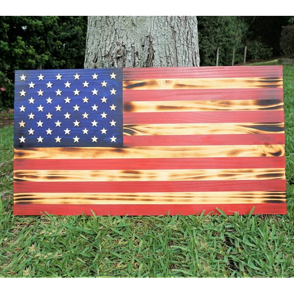 Wooden Rustic American Flag Handmade 36” x 19.5” Made in the US
