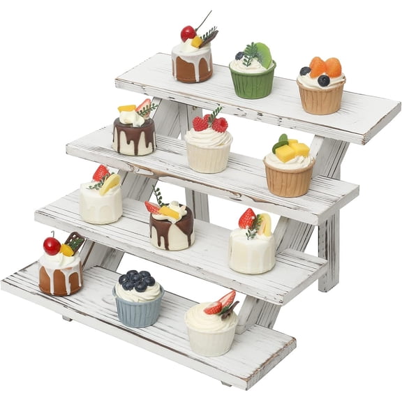 Wooden Rustic Cupcake Stand for 24 Cupcakes, Stepped Display Stand for Weddings, Tiered Party Table Display Riser for , Dessert, Cookie, Decor, Craft Show, White