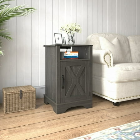 Wooden Rustic End Table with UL-Inspected Charging Station, Magnetic Latch for Security, and Ample Storage Space - in Your Home