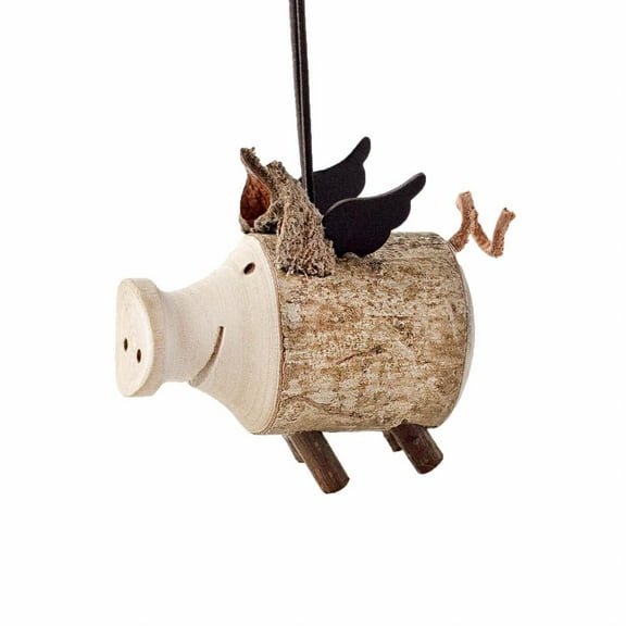 Wooden Rustic Hanging Ornaments for Christmas Tree, Flying Pig Hanging Decor for Holiday & Party