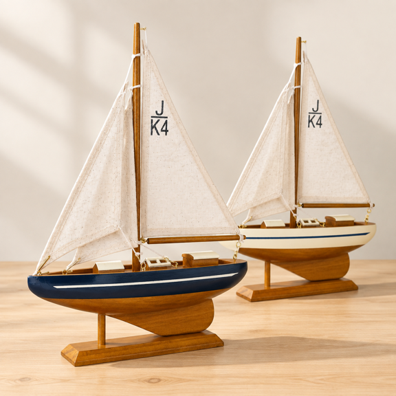 Wooden Sailboat Model Sailing Ship, 8-Inch, Set of 2