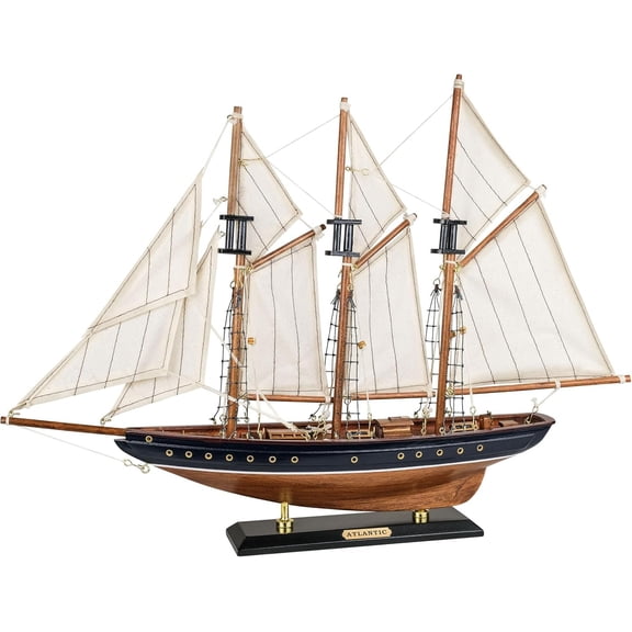 Wooden Sailboat Model Ship 20" Blue and Walnut