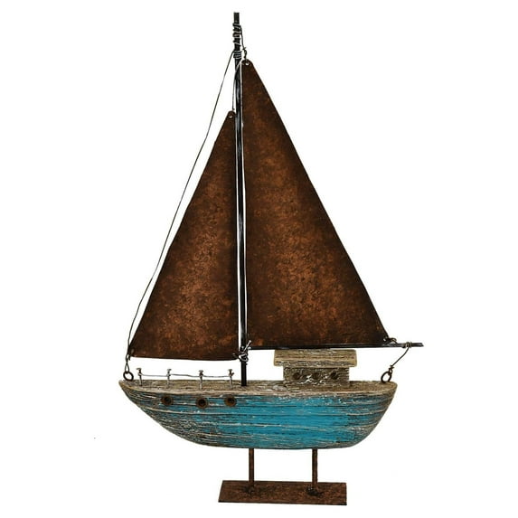 Wooden Sailboat Small Nautical Sail Boat Decor Coastal Beach Themed Ornaments for Home Bathroom Room Bedroom (H)