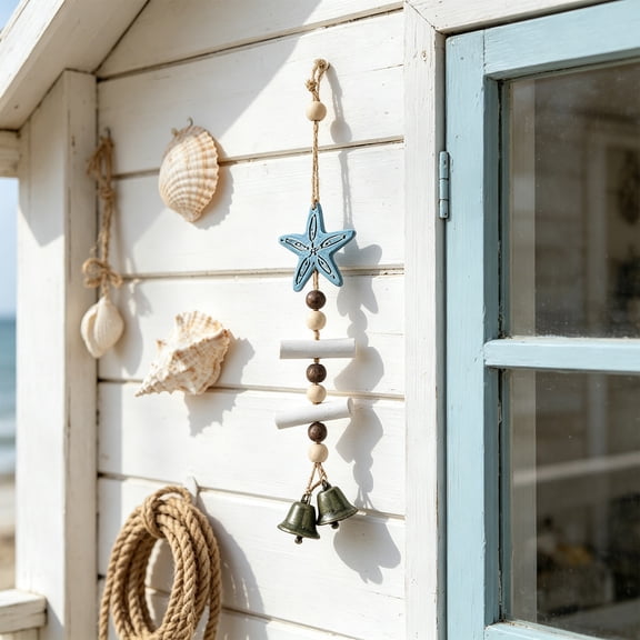 Wooden Sailboat Wind Chime Pendant Blue Home Hanging Ornament Nautical Decor 11 Inches