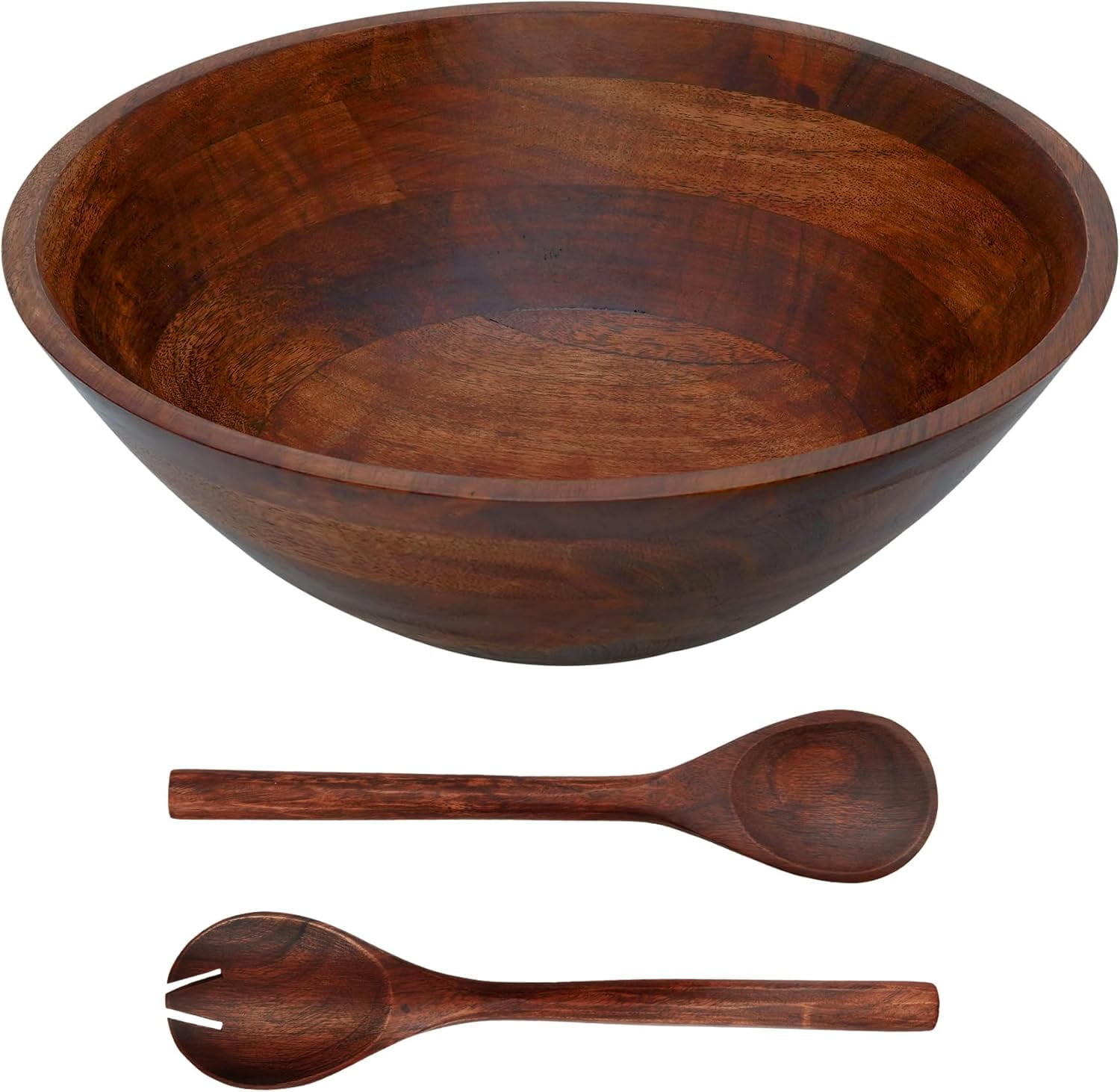 Dark Burnt Acacia Wood Salad Bowl Set with Serving Utensils