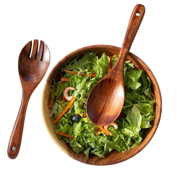Wooden Salad Bowls Set With Spoon Fork,Food Mixing Bowl,Serving And Prep Bowl-3set