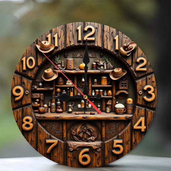 Wooden Saloon Style Wall Clock Rustic Farmhouse Decor 10-Inch Silent Wooden Wall Clock, Battery Operated (AA Batteries Not Included), Artistic Home Decor