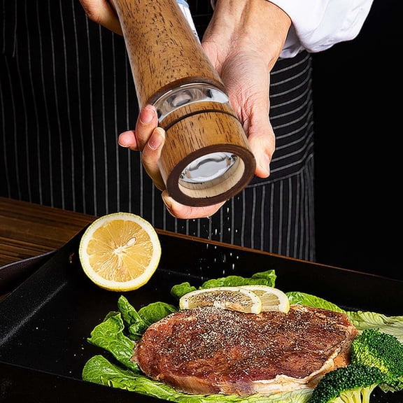 Wooden Salt and Pepper Grinder Set, 2 Pcs 10 Inch Large Refillable Pepper Mills with Tray, Manual Solid Oak Wood Mills Shakers with Adjustable Ceramic Core for Pepper, Salt (10 inch Grinder Set)