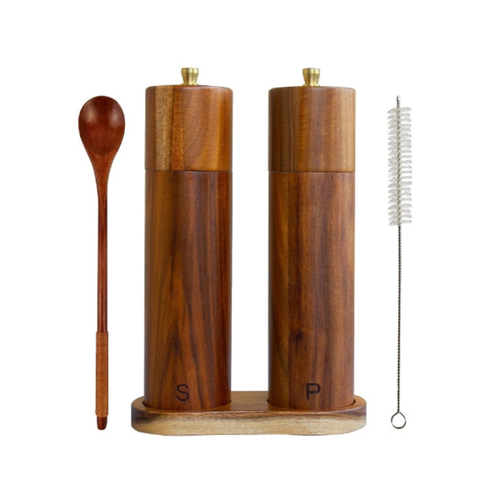Wooden Salt and Pepper Grinder Set,8 Inch Manual Salt and Pepper Mill, Adjustable Coarseness and Refillable,Acacia Wood Pepper Grinder for your kitchen[Set of 2]