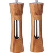 Wooden Salt and Pepper Grinder Set,Manual Pepper Mill Grinder,Salt and Pepper Grinder Set with Ceramic Core,Refillable Pepper Grinder with Acrylic Visible Window,Pepper Grinder For Seasoning,2 Pack