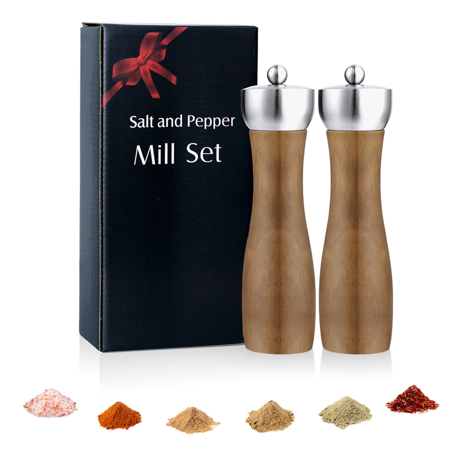 Salt and Pepper Grinder Set - Stainless Steel Pepper Grinder and Salt Grinder with Tray in Luxurious Gift-Box - Manual Mills with Ceramic Grinders